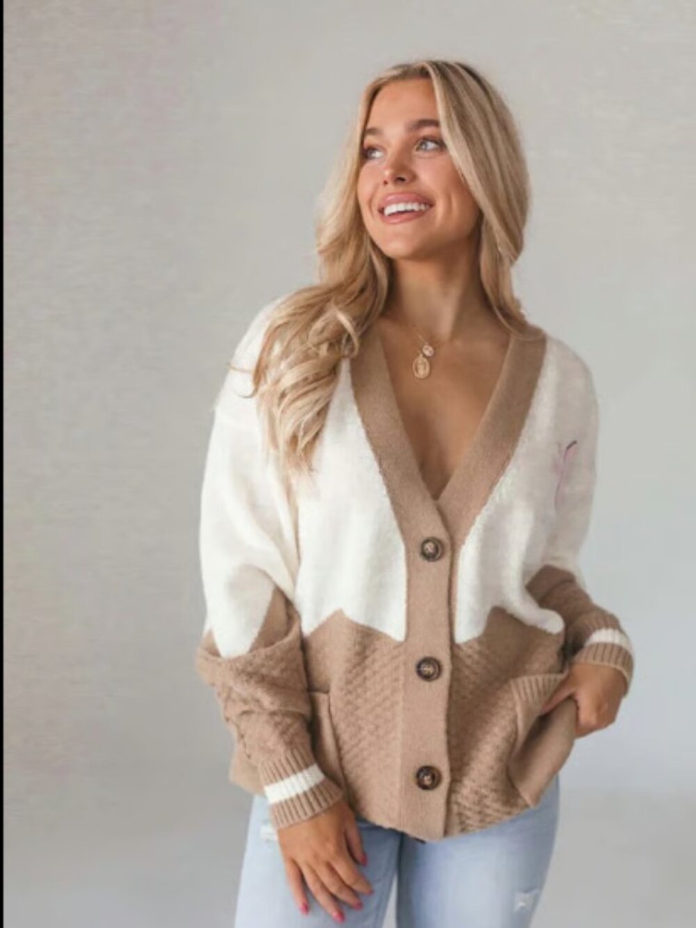Brianna Knit Button Down Cardigan Beige NWT S